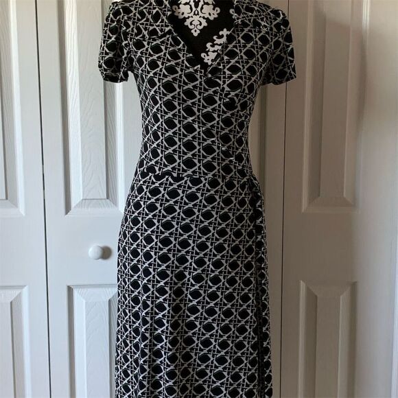 Snap Women's M Geometric Print Faux-Wrap Long Dress Multicolor - Picture 1 of 15